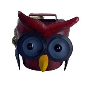 Handcrafted Metal Owl Bell With Rope Hanger Red Black 1.5” Tall Rustic Farm
